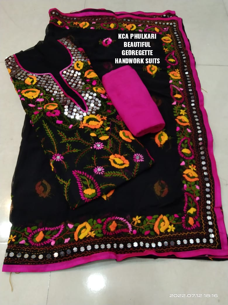Georgette Kantha Work Embroidered Suits