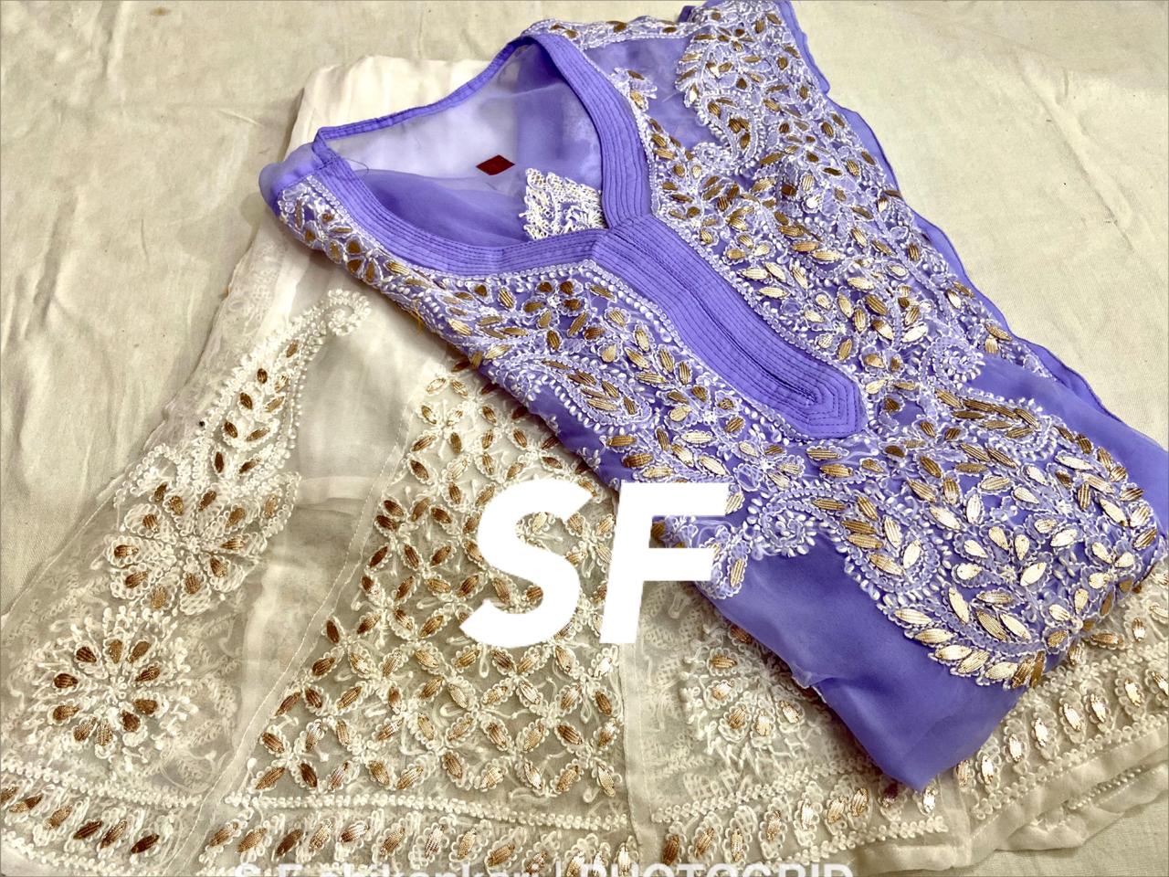 Chikankari Kurti Sharara with gotta patti work