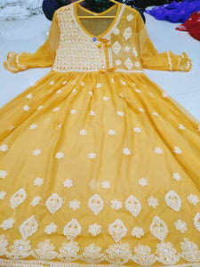 Chikankari Gown with bow knot