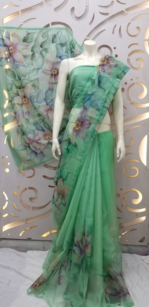 Stunning Hand Painted Organza Sarees