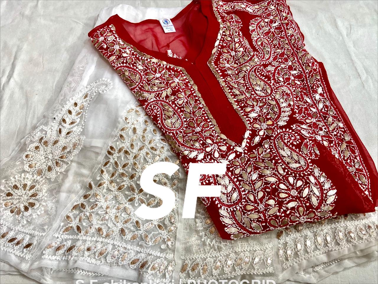 Chikankari Kurti Sharara with gotta patti work