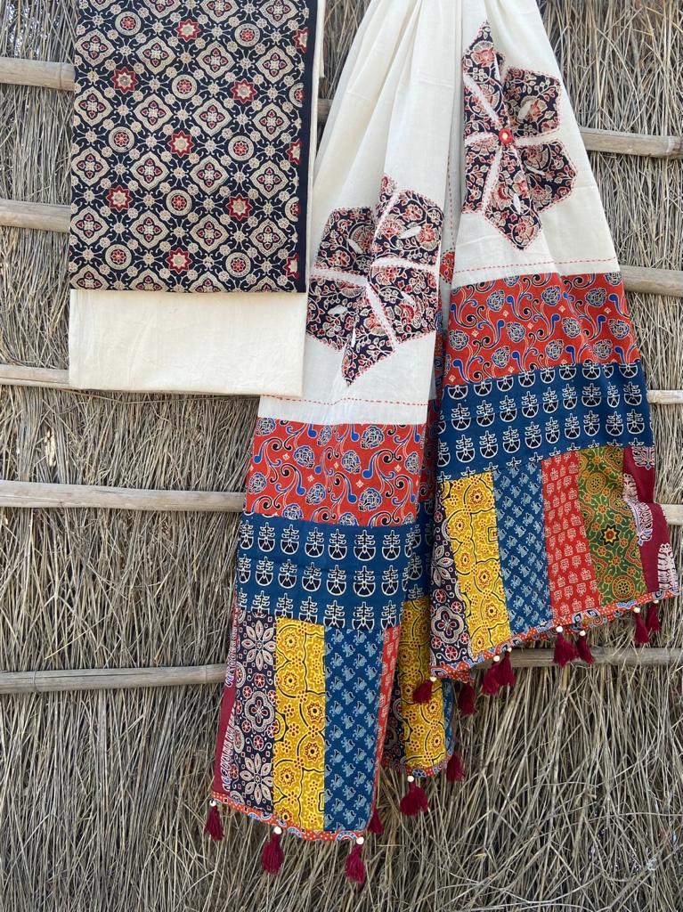 Ajrakh Suits with Applique Dupatta