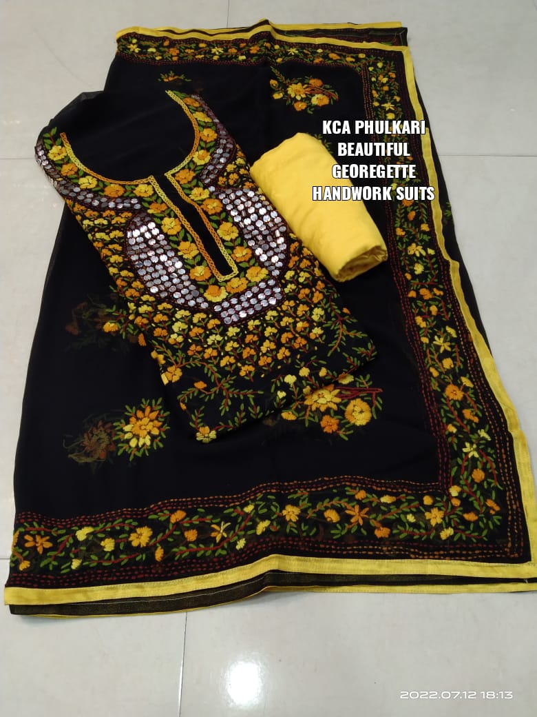 Georgette Kantha Work Embroidered Suits