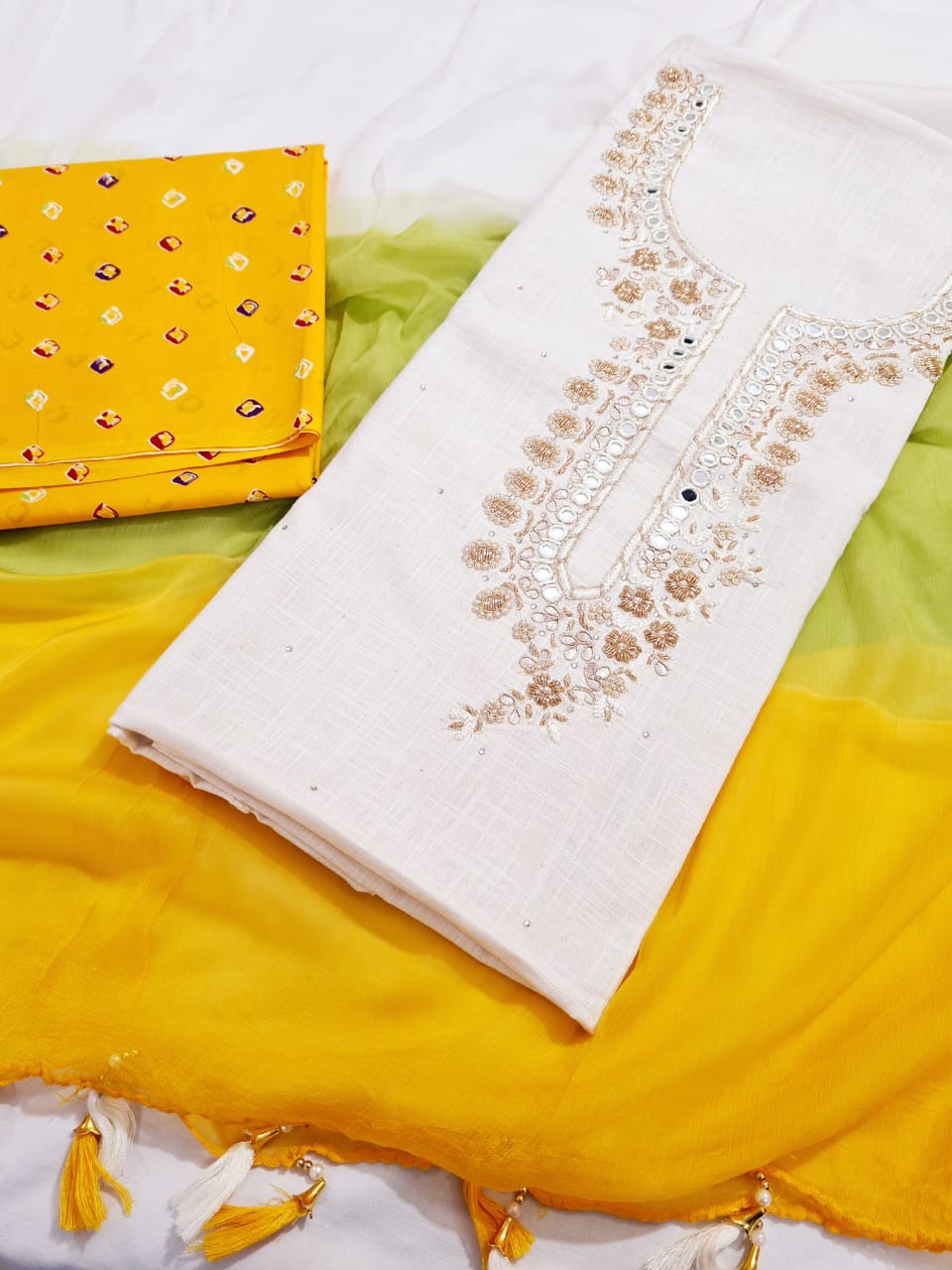 Digital Cotton Khadi Shirt, Chiffon Dupatta n Cotton Bottom