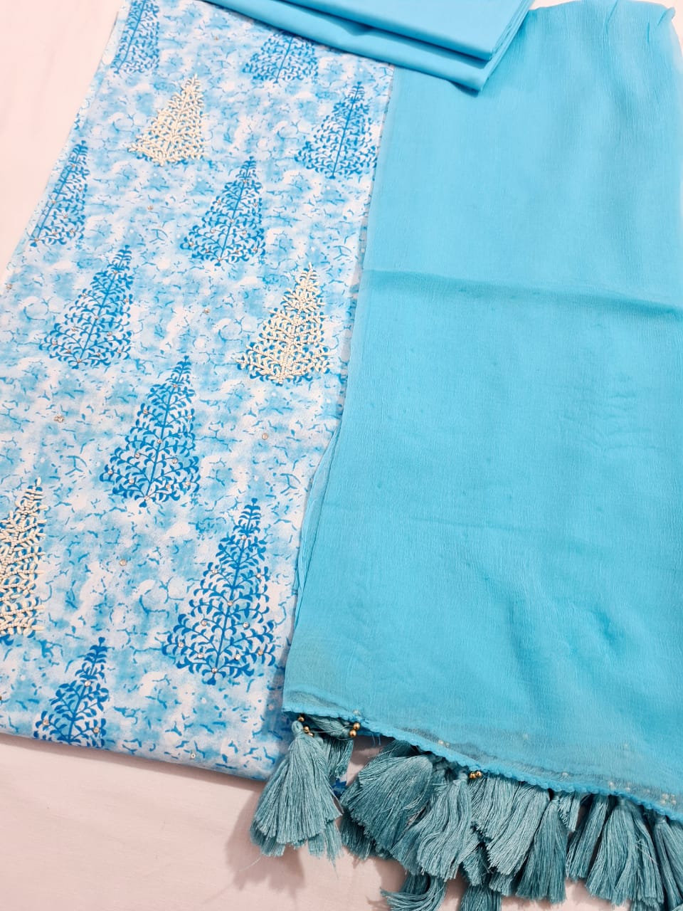 Digital Cotton Printed Shirt, Chiffon Dupatta n Cotton Bottom