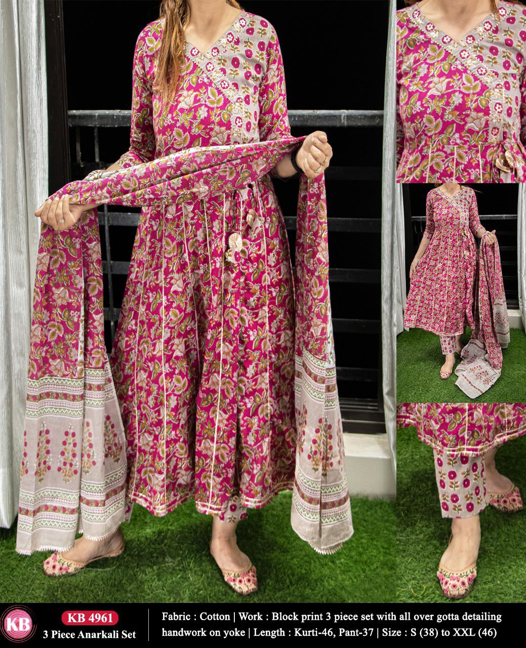 Buy Green Yoke Design Cotton Anarkali Kurta With Trousers & Dupatta Online  at Rs.1799 | Libas