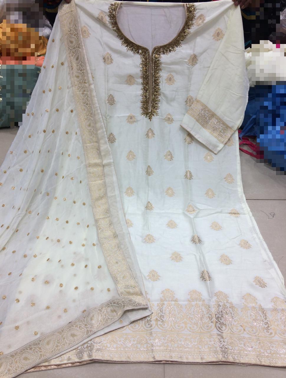 Beautiful Dola Silk Suit with hand embroidery