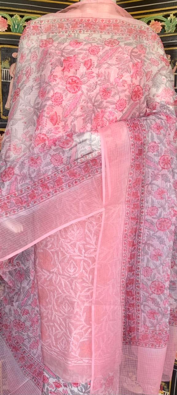 Kota Doriya Shirt with Jall Embroidery and block print Dupatta n Bottom