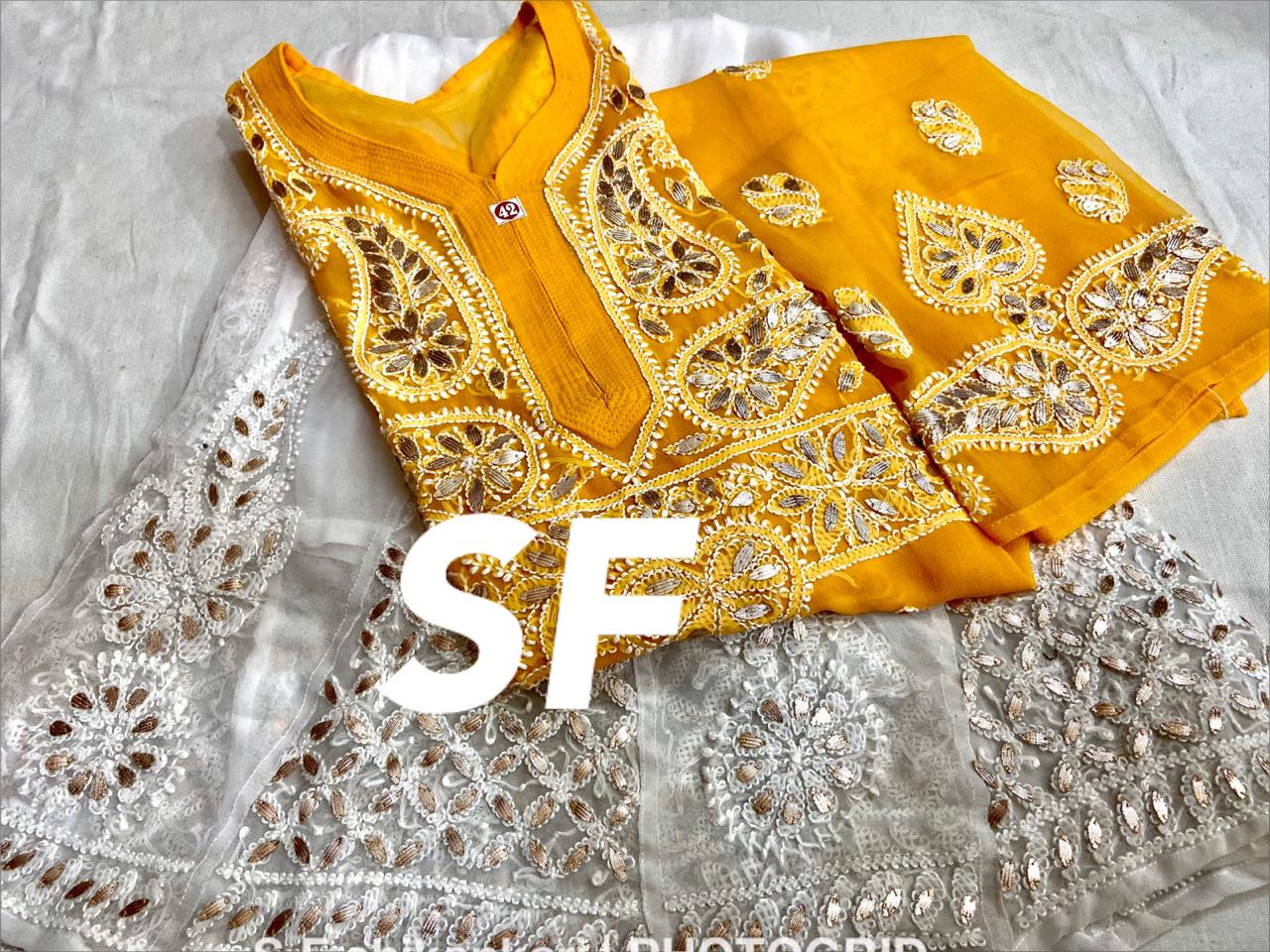 Chikankari Kurti Sharara with gotta patti work