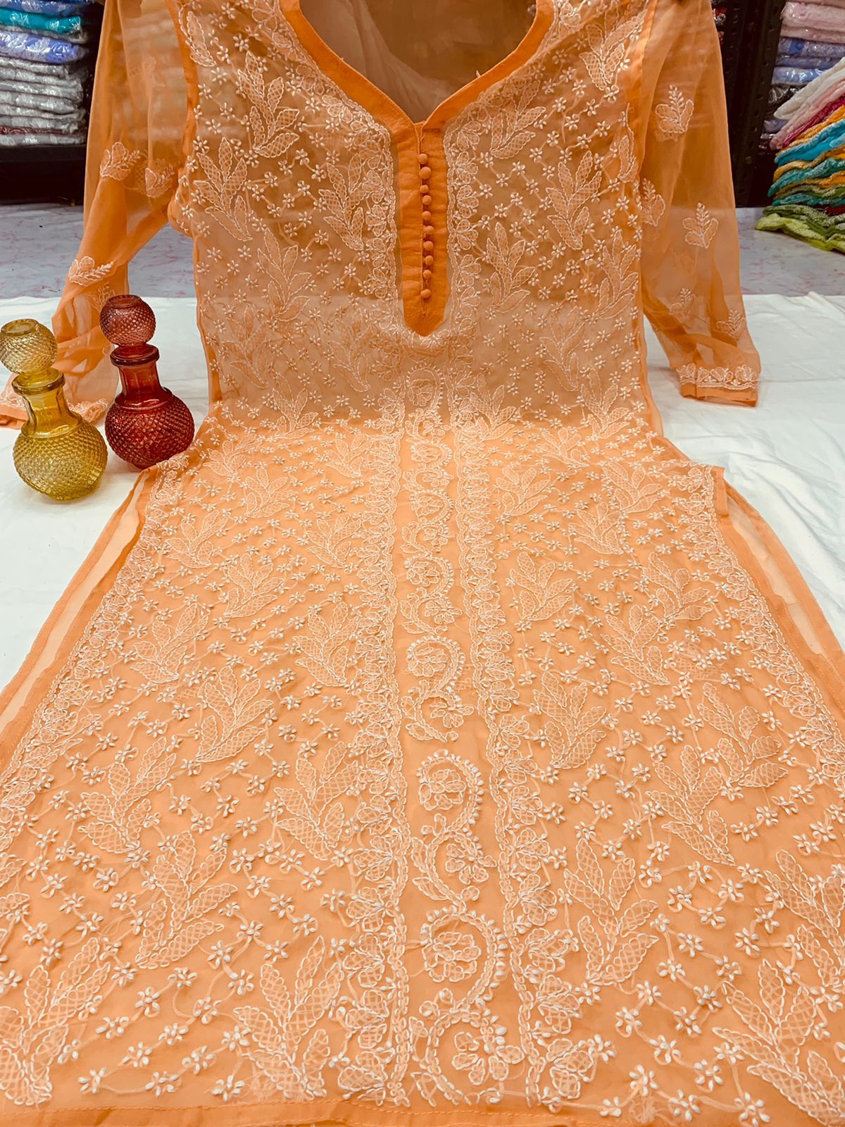 Georgette Chikankari Long Kurtis