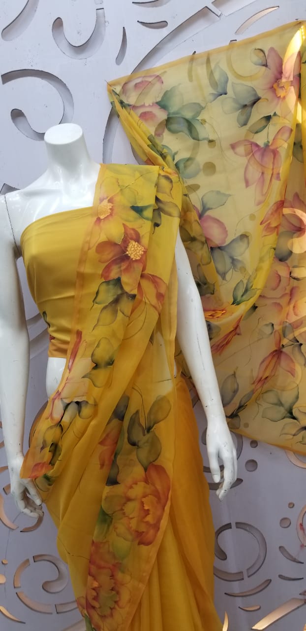 Stunning Hand Painted Organza Sarees