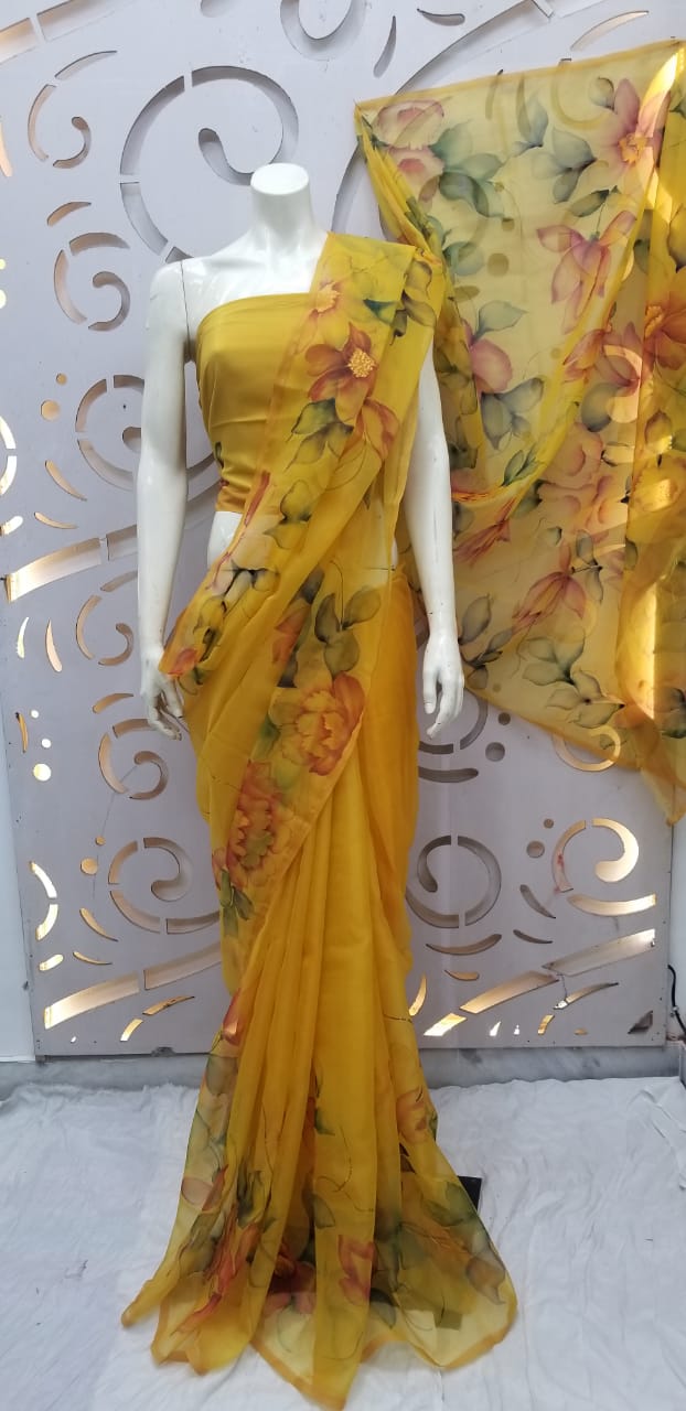 Stunning Hand Painted Organza Sarees
