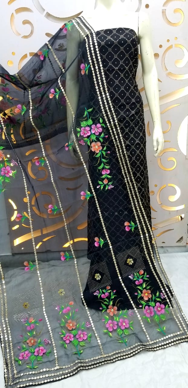 Beautiful Chinnon Shirt Organza Dupatta Shantoon Bottom