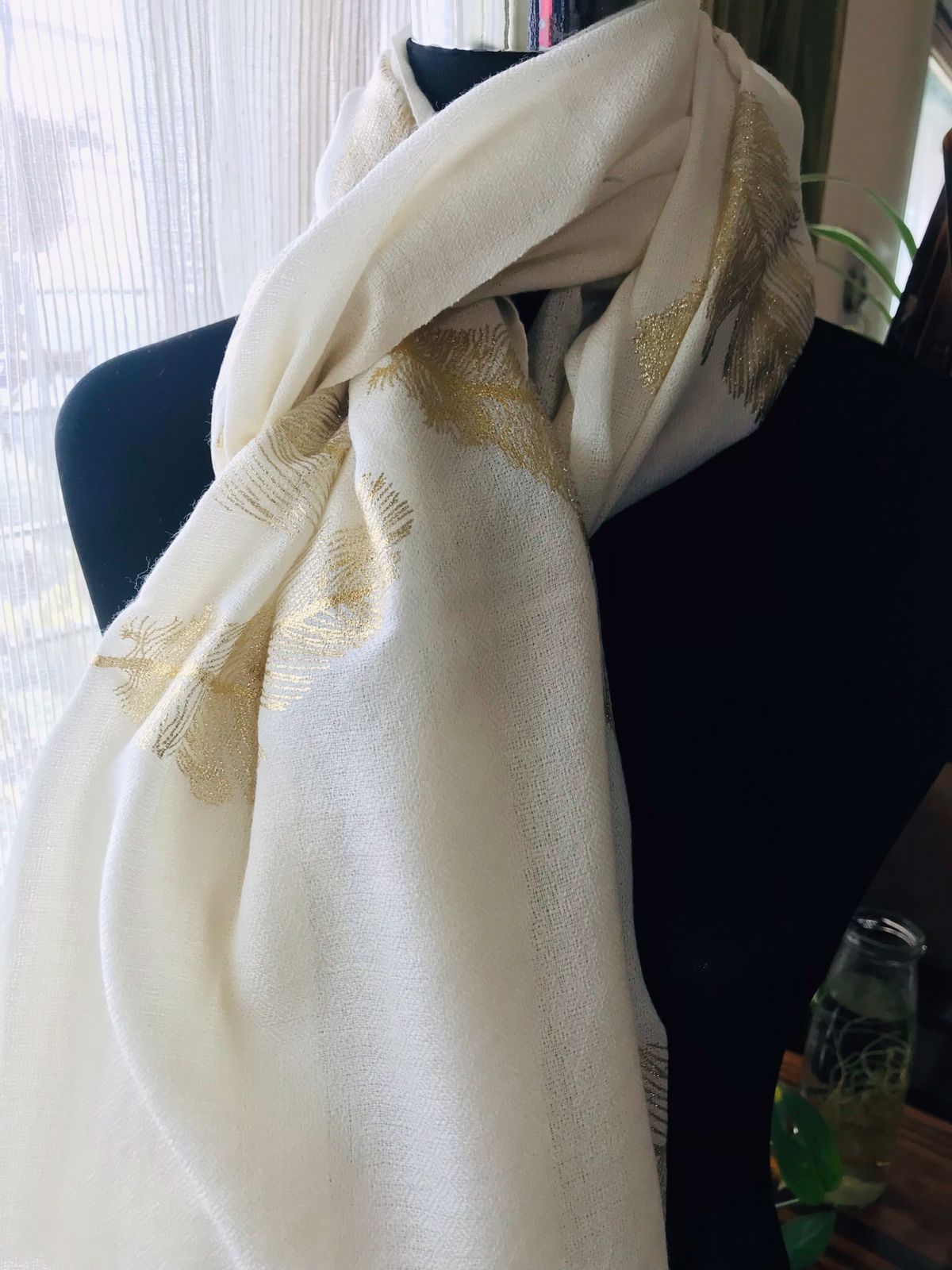 Handwoven Pure Wool Stoles with feathers embossed