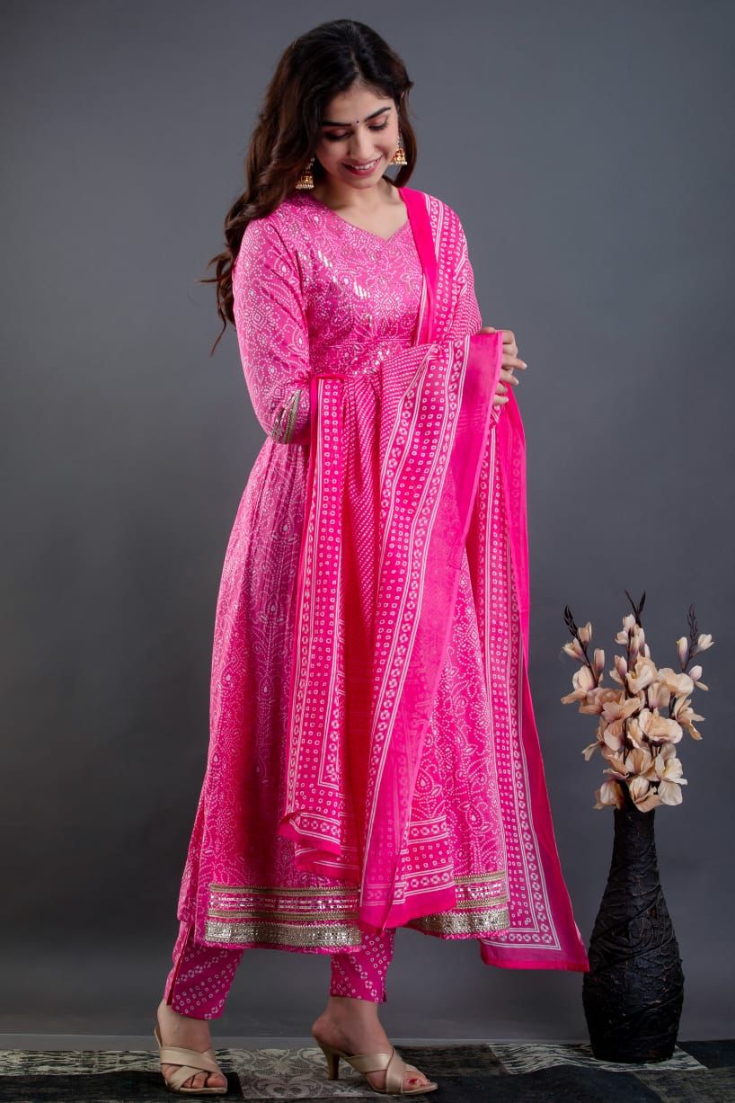 Beautiful Cotton Anarkali Set with Gota