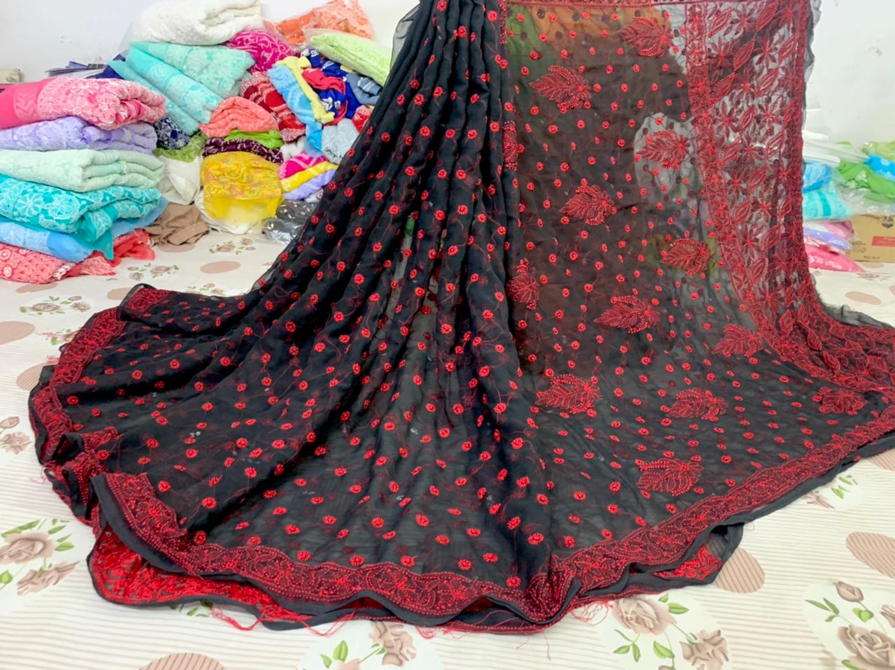 Georgette Sarees with resham keel work