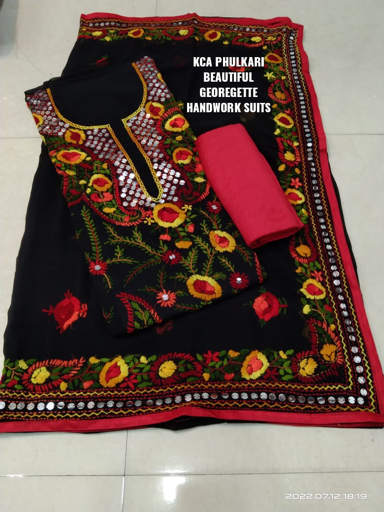 Georgette Kantha Work Embroidered Suits