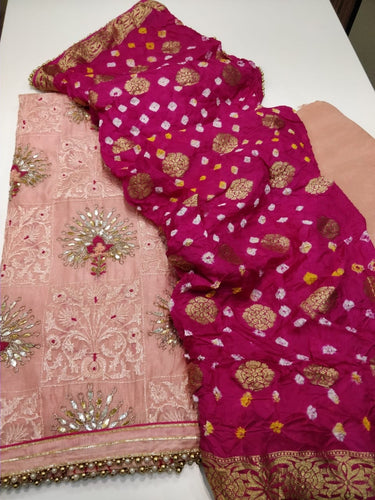 Chanderi Shirt with Gotta work, Bandhni Silk Dupatta n Shantoon Bottom