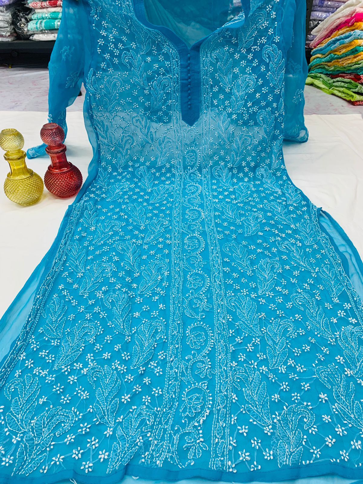 Georgette Chikankari Long Kurtis