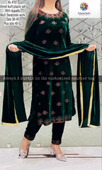 Stitched Velvet Kurti Pant Dupatta with multi swarovski work