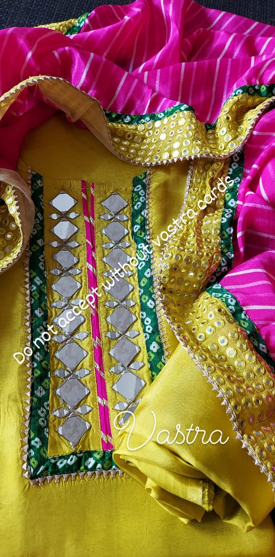 Silk Shirt with Mirrorwork  and Bandhni Stole