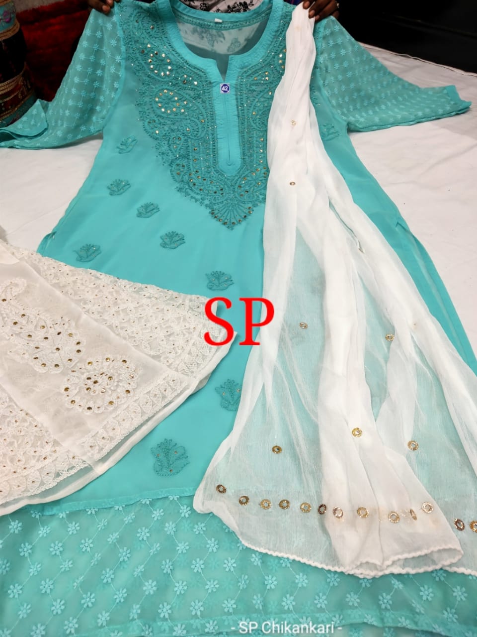 Chikankari Kurti Sharara with Mukesh