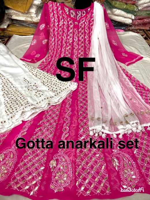 Chikankari Anarkali Sharara with gotta patti work