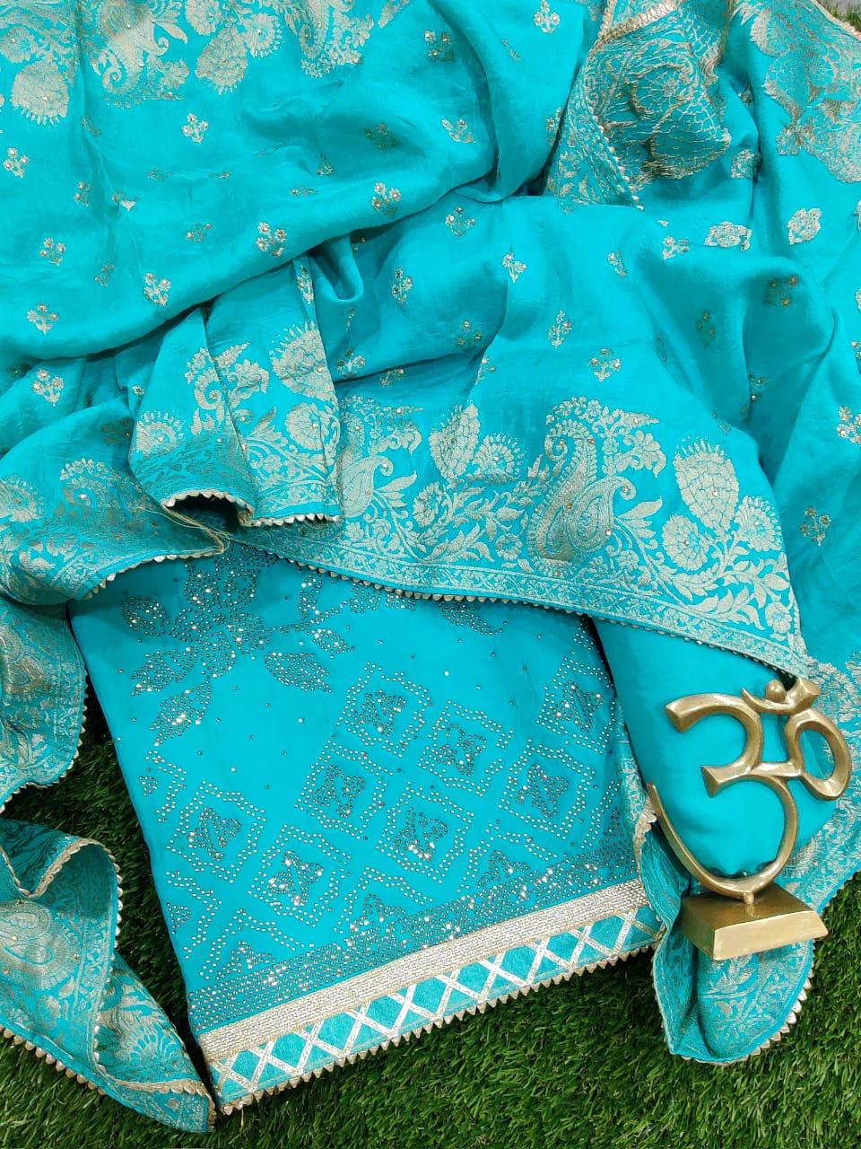Beautiful Uppada Silk Suit with Swarovski