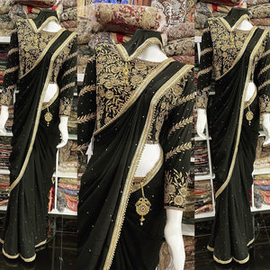 Georgette Embroidered Sarees with stone work