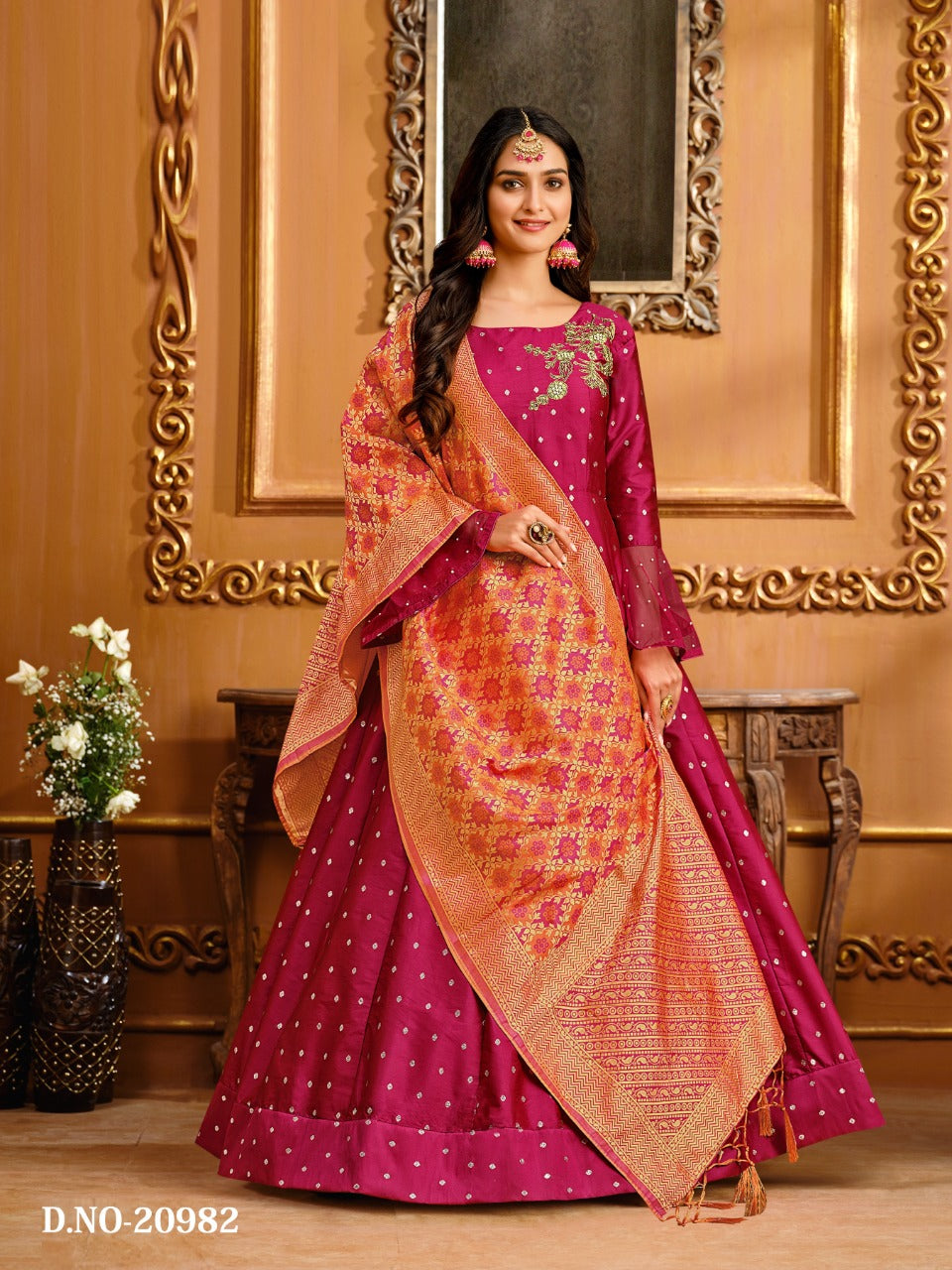 Taffeta Silk Gown with Dupatta