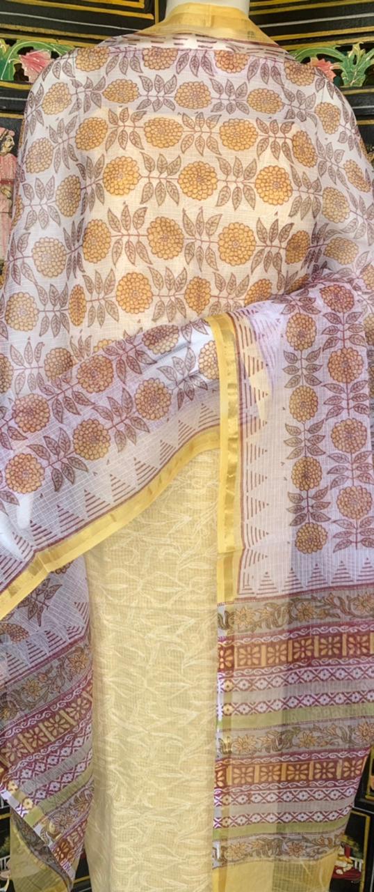 Kota Doriya Shirt with Jall Embroidery and block print Dupatta n Bottom