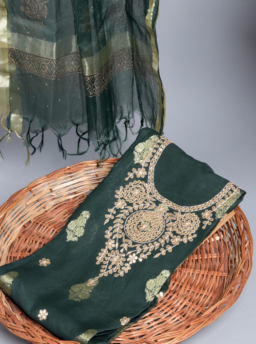 Chanderi Silk Shirt with Organza Dupatta
