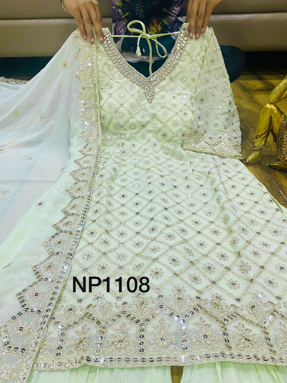 Georgette Kurti Sharara Set with heavy embroidery
