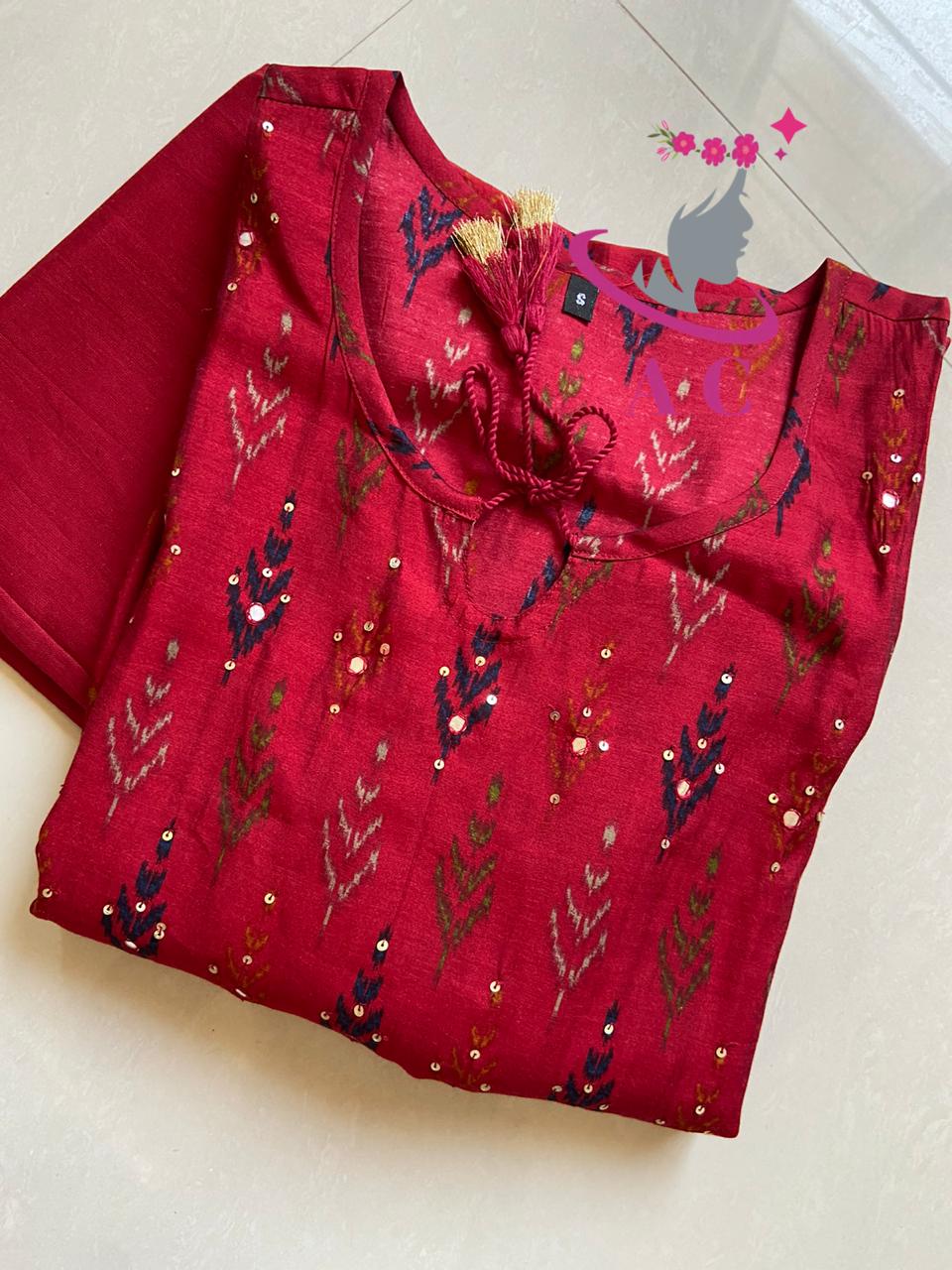 Cotton Silk Stitched Shirt (Sequins) with Pant
