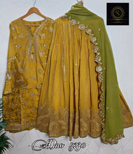 Load image into Gallery viewer, Beautiful Upada Silk Suit with with thread and sequins work