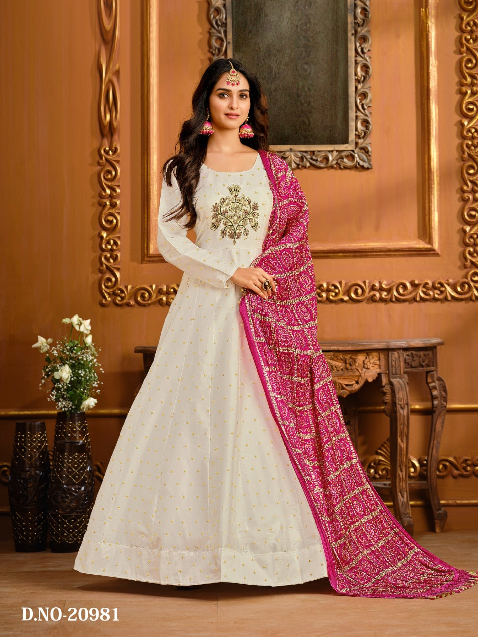 Taffeta Silk Gown with Dupatta