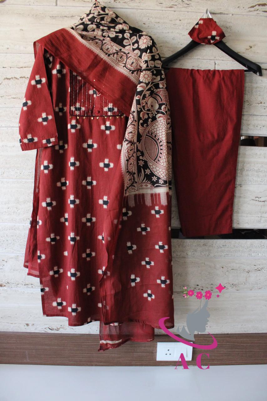 Cotton Ikat Stitched Shirt with Pant
