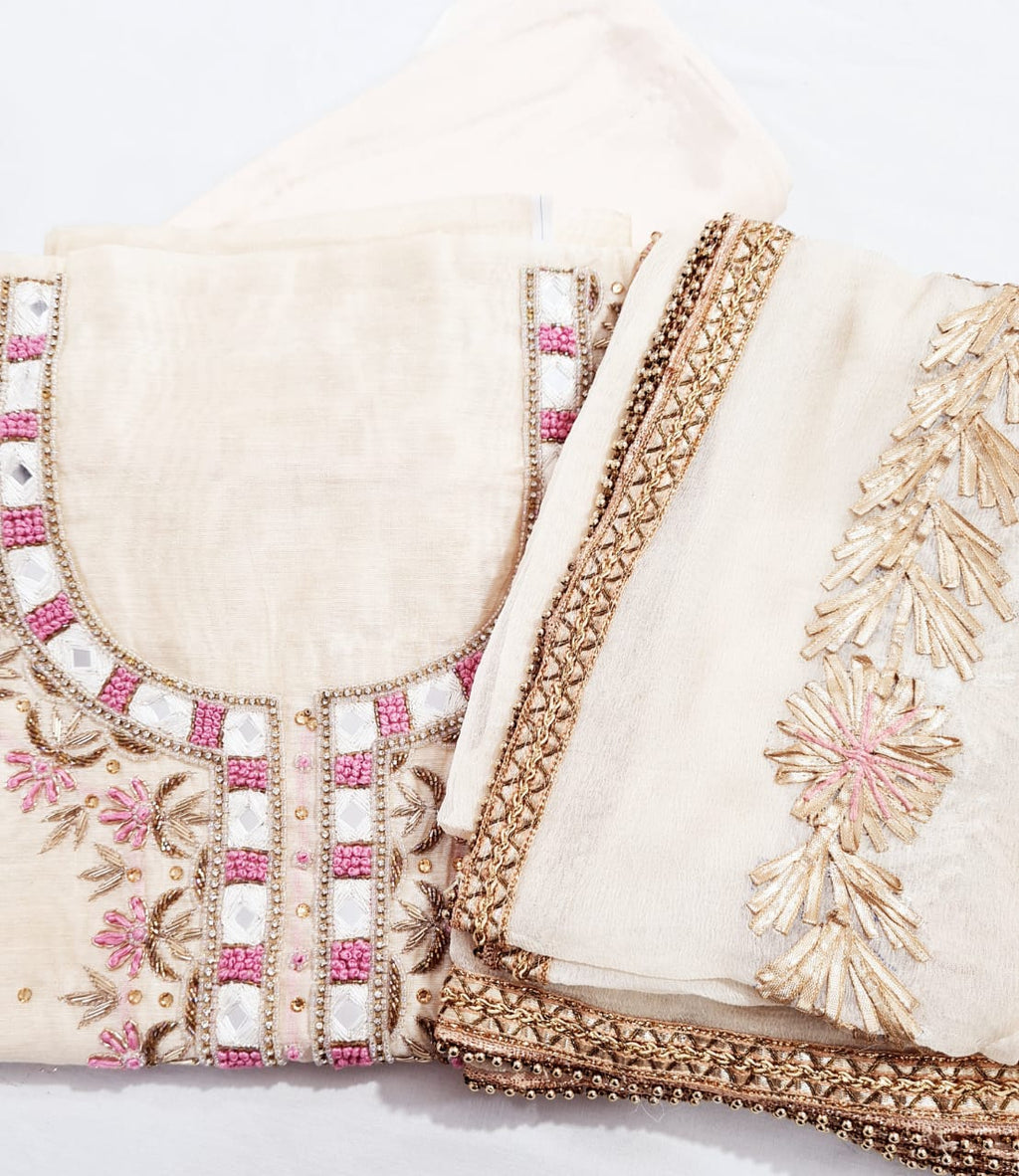 Chanderi Shirt hand embroidered with Shantoon Bottom