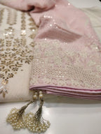 Chanderi Shirt with Gotta work, Georgette Embroidered Dupatta n Shantoon Bottom