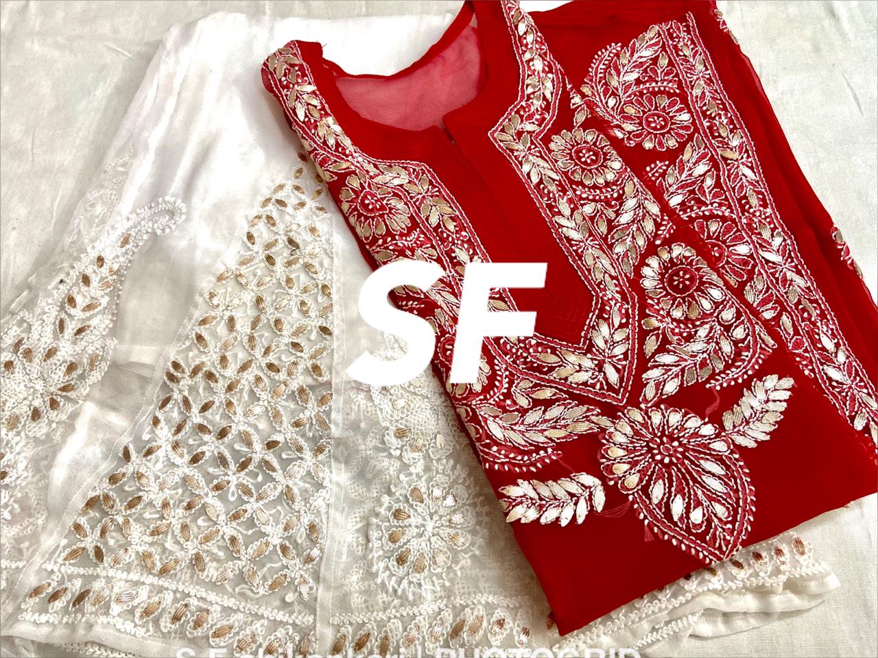 Chikankari Kurti Sharara with gotta patti work