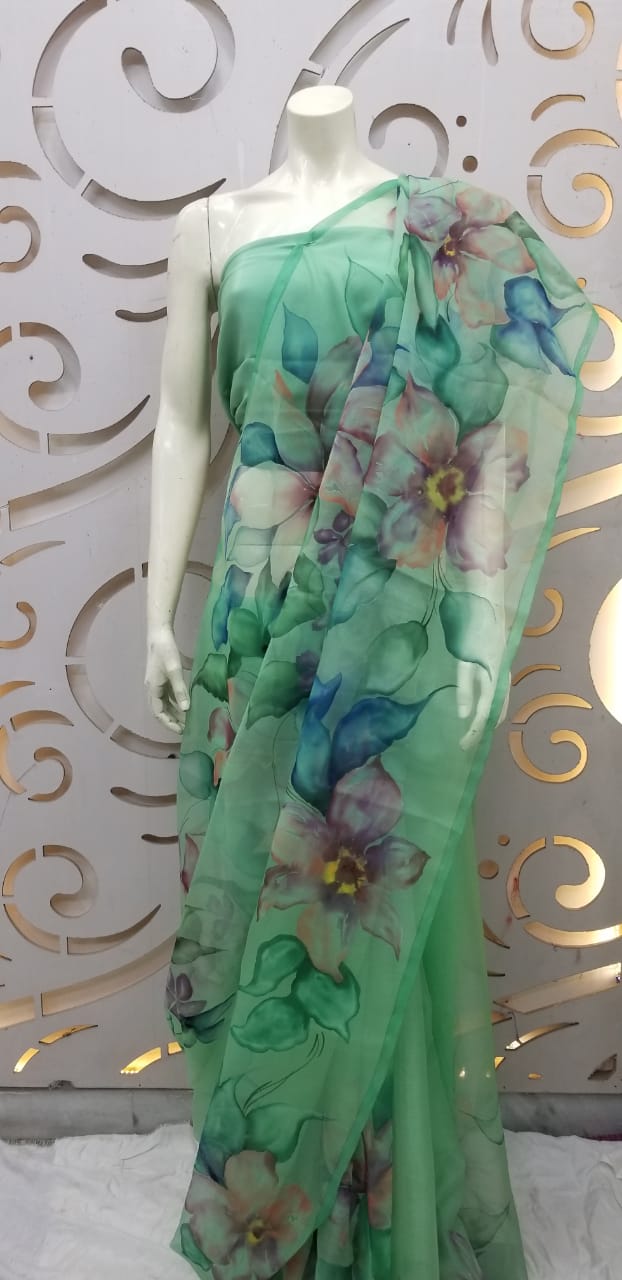 Stunning Hand Painted Organza Sarees