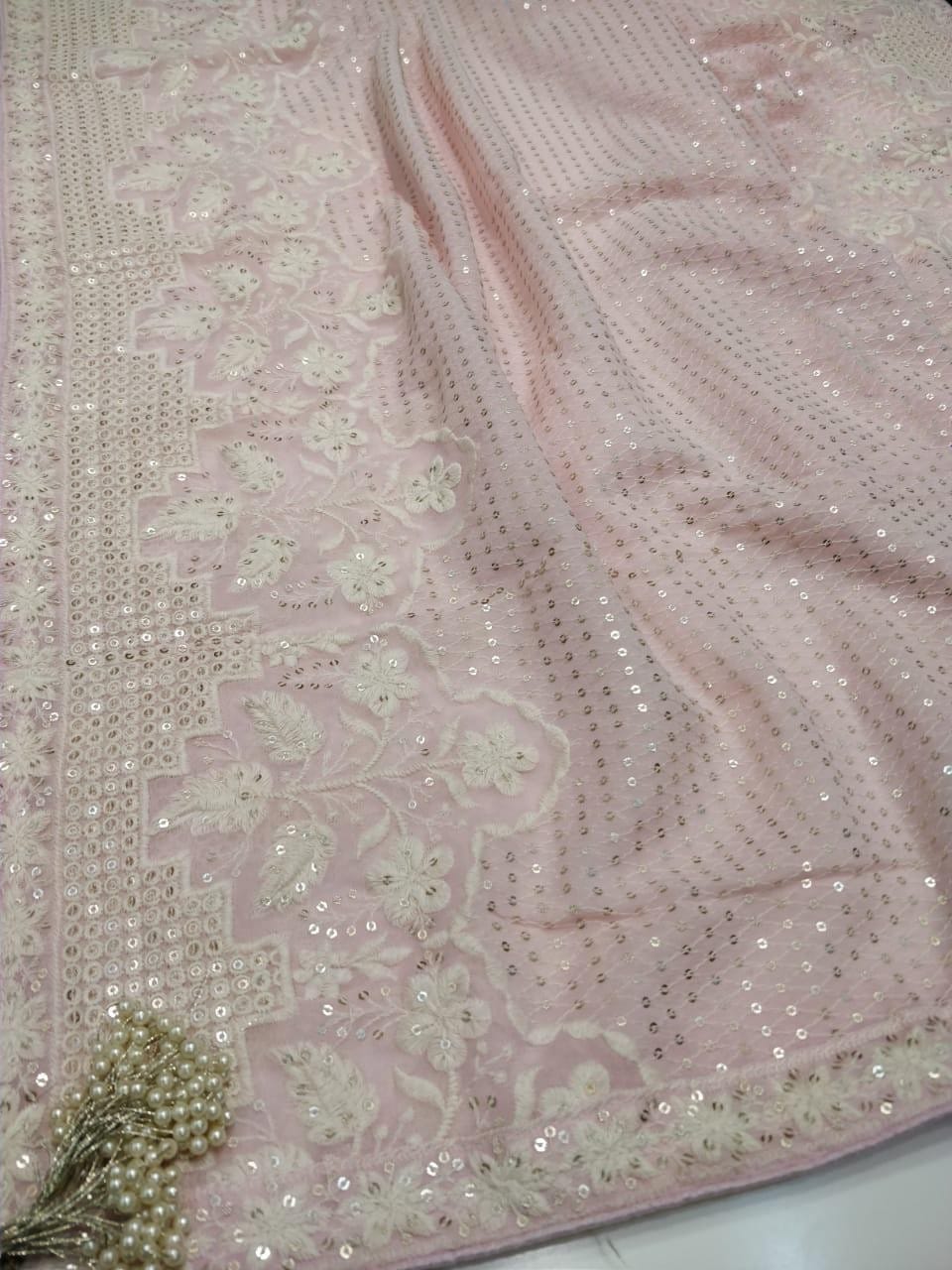 Chanderi Shirt with Gotta work, Georgette Embroidered Dupatta n Shantoon Bottom