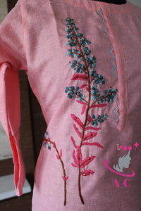 AC Cotton Stitched Embroidered Kurti
