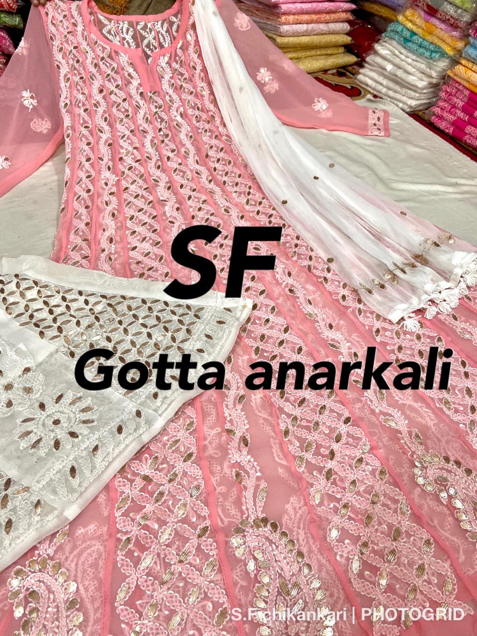 Chikankari Anarkali Sharara with gotta patti work