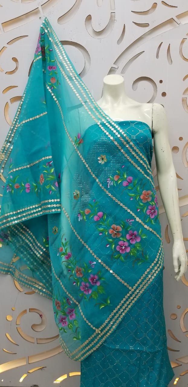 Beautiful Chinnon Shirt Organza Dupatta Shantoon Bottom