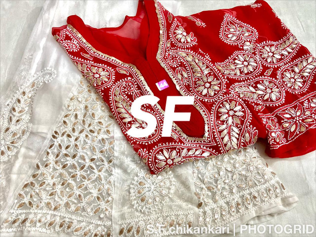 Chikankari Kurti Sharara with gotta patti work