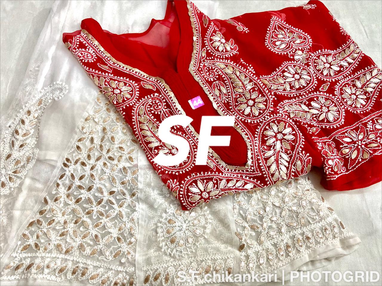 Chikankari Kurti Sharara with gotta patti work