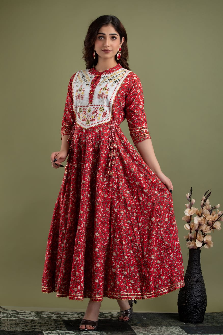 Cotton Gown 28 kalis with embroidery on yoke