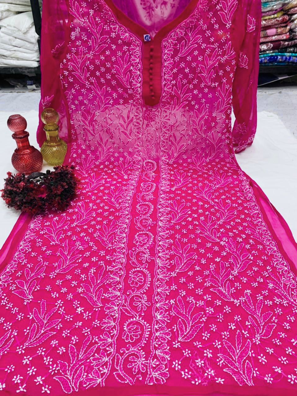 Georgette Chikankari Long Kurtis
