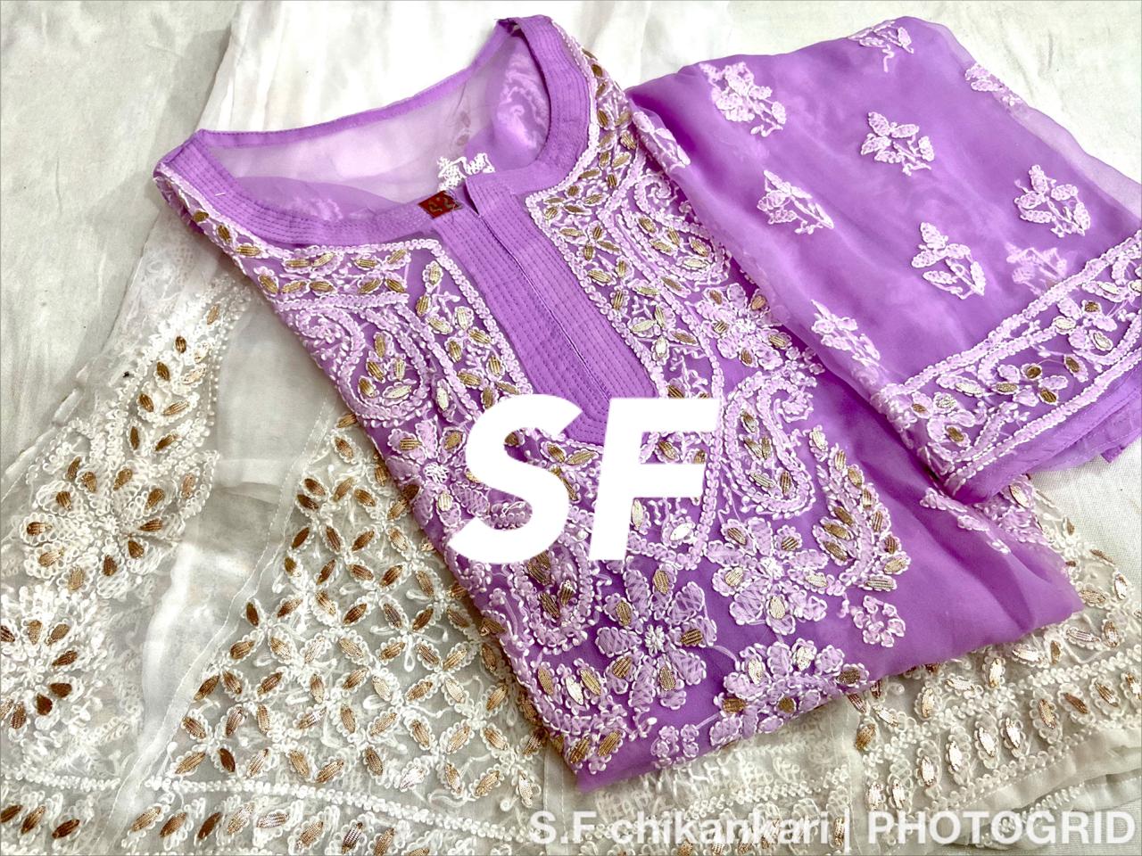 Chikankari Kurti Sharara with gotta patti work